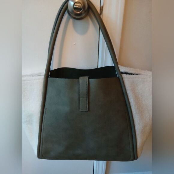 UNBILLION Fall Forest Green Depuis 1996 Tote Vegan Leather Faux Shearling Purse - Picture 10 of 13